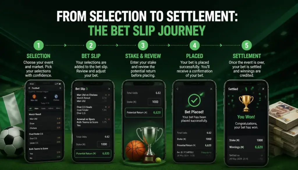 Sports betting bet slip journey illustration